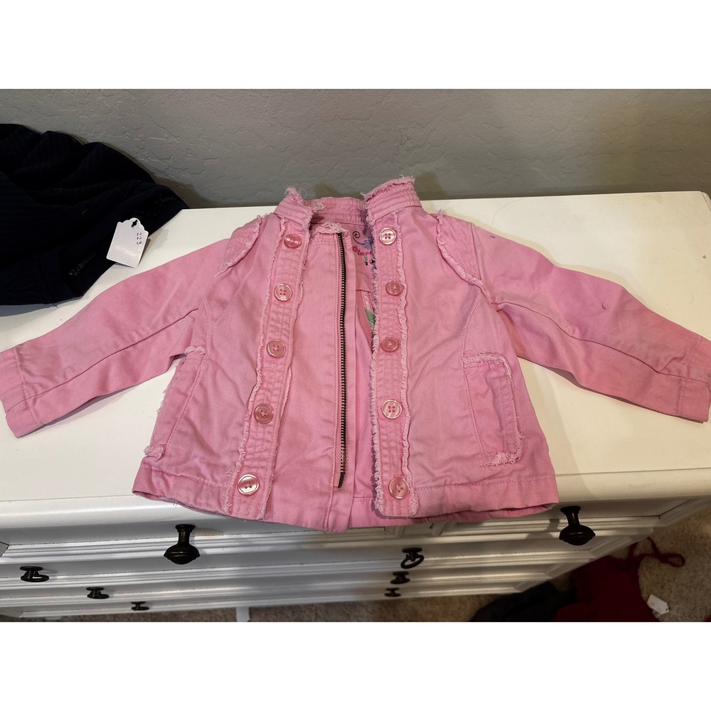 The‎ Childrens Place Girls Pink Denim Jacket Frayed Trim Y2K Style Kids Size 12M